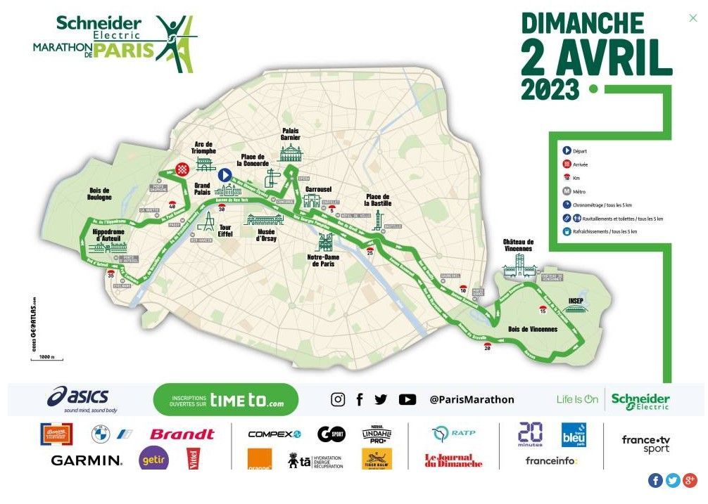 Parcours marathon de Paris 2023