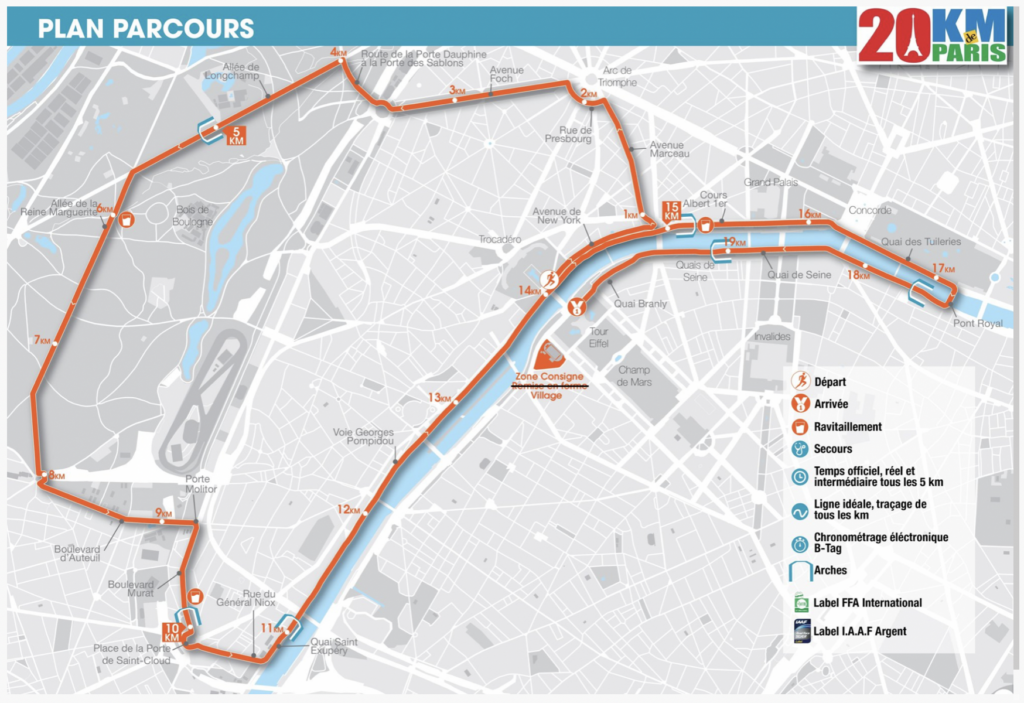 Parcours 20 km de Paris 2024