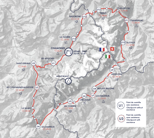 Parcours de l'UTMB 100 miles Ultra trail du Mont-Blanc 2026