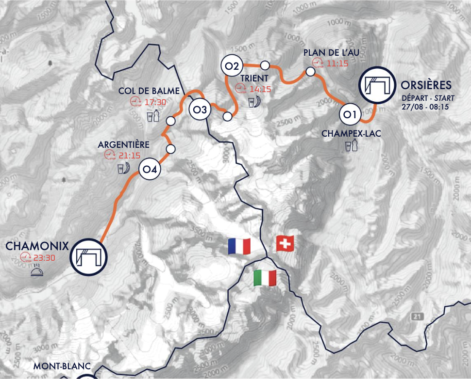 Parcours de l'UTMB OCC Ultra trail du Mont-Blanc 2026